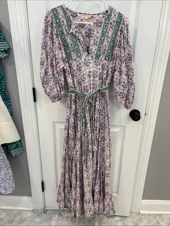 Marea By Liz Joy Dresses & Skirts - Blockprint Floral Maxi Dress in Lavender and Green by Marea by Liz Joy